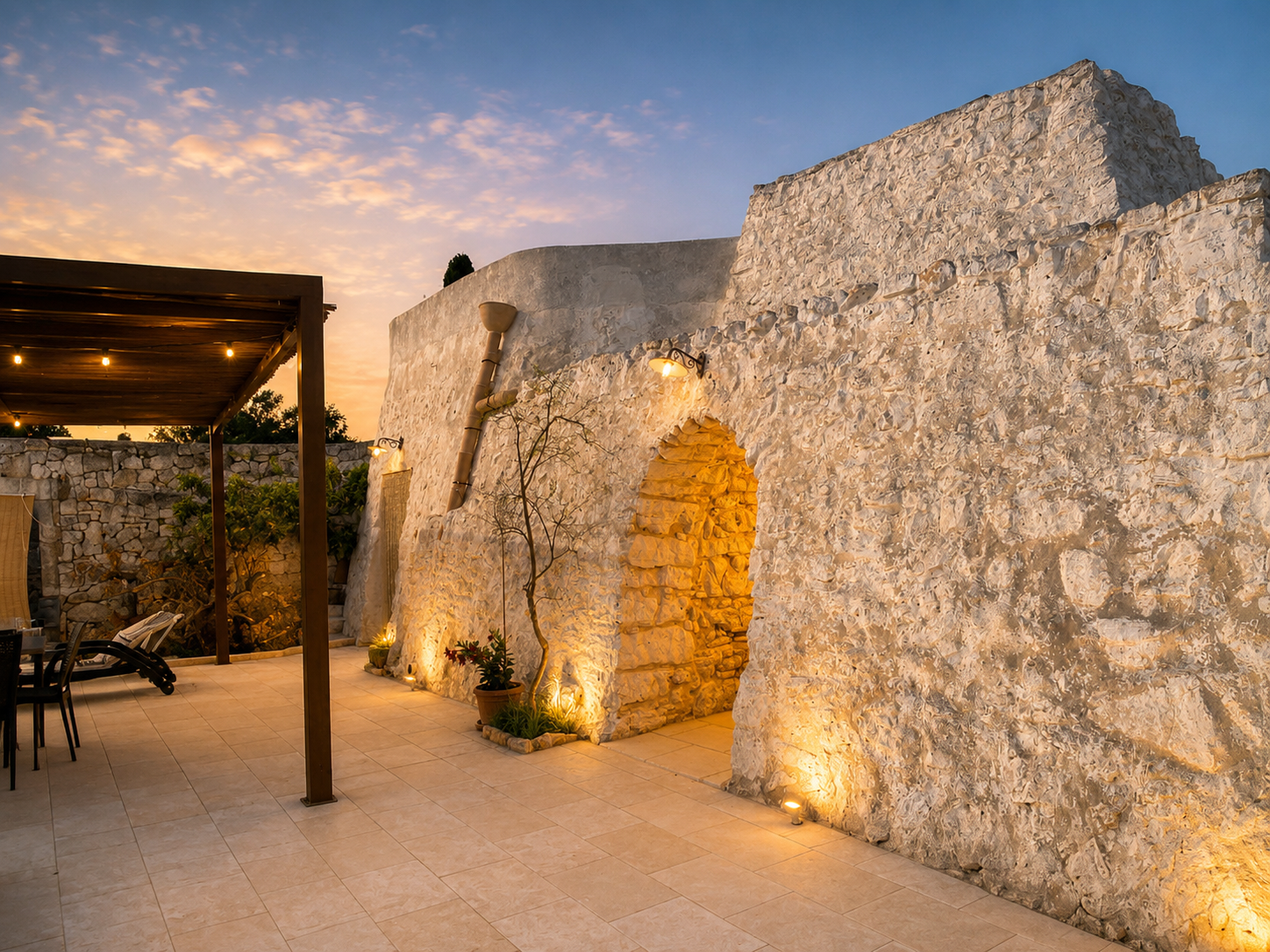 Pajara alle Macchie illuminata di sera, casa vacanze a Torre Vado
